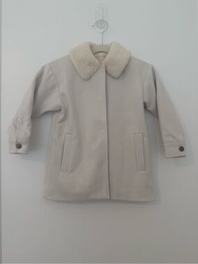 Noralee Girls' Cream Pea Coat with Faux Fur Collar